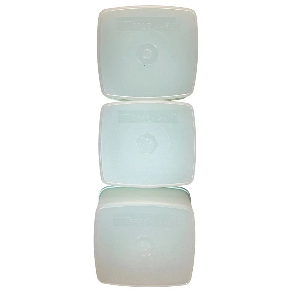 Vtg Tupperware Mint Aqua Blue Seafoam Green‎ Square Sandwich Keeper Set 311 310
